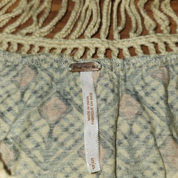 Free People Woven Knit Shoulder Diamond Patterned Slub Dolman Sleeve Top Sm - Picture 7 of 14